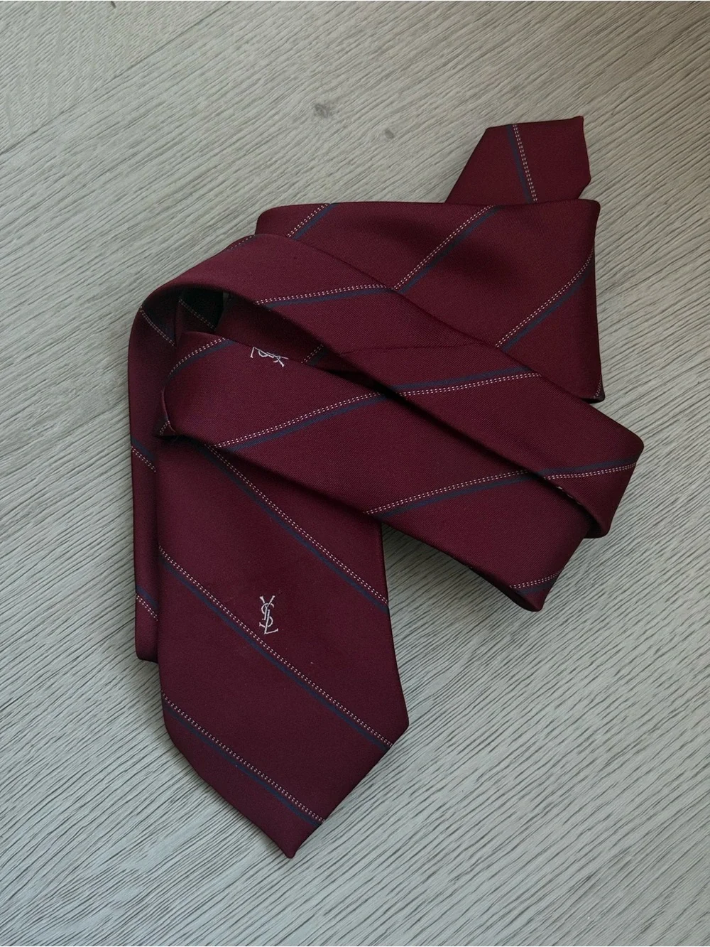 Yves Saint Laurent Maroon Stripe Silk Tie
